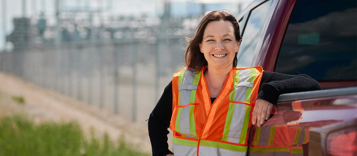 Woman in hi-vis vest