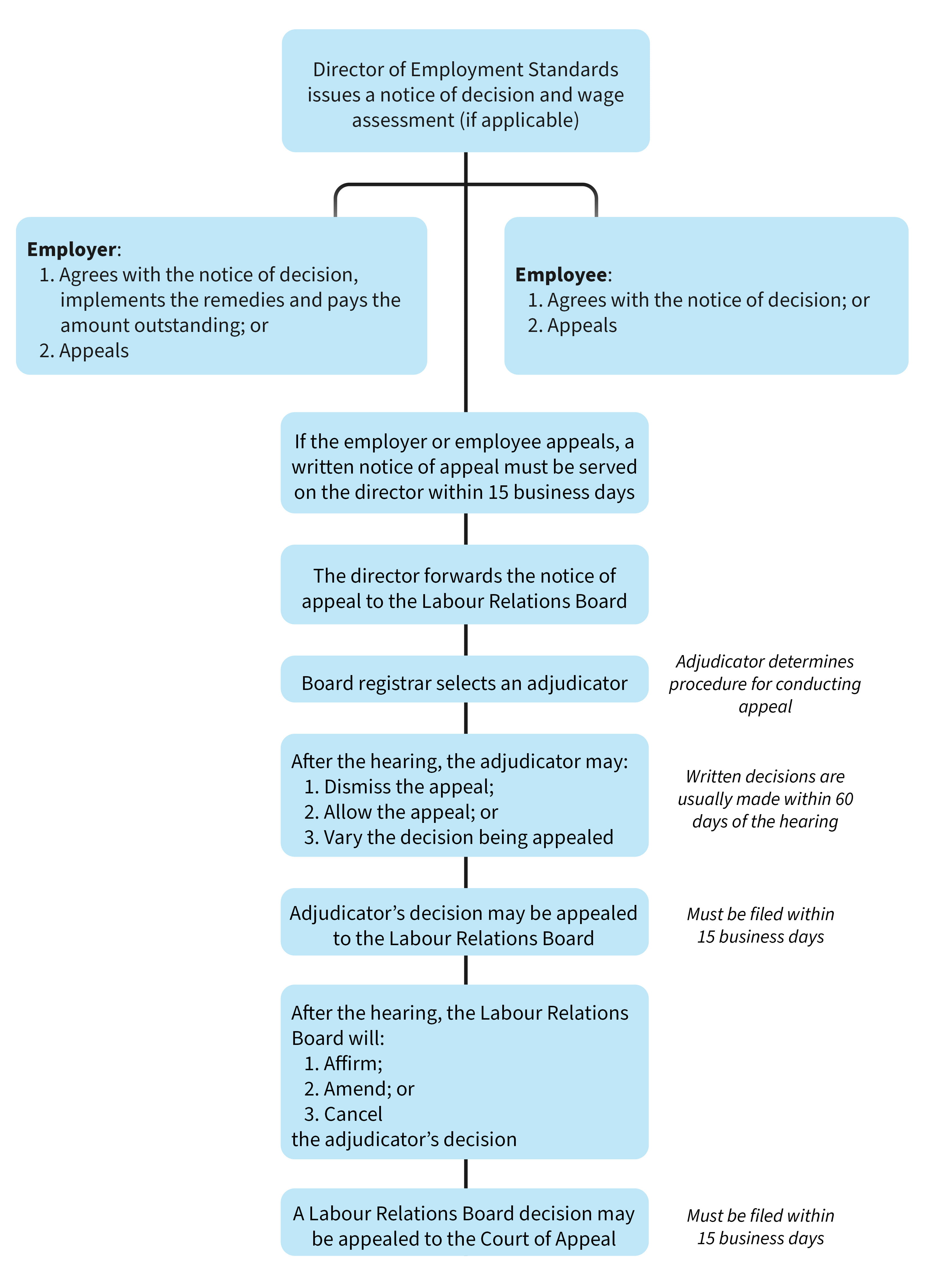 A flow chart describing the process for discriminatory action appeals