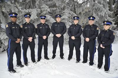 Group of Saskatchewan Highway Patrol officers standing outside