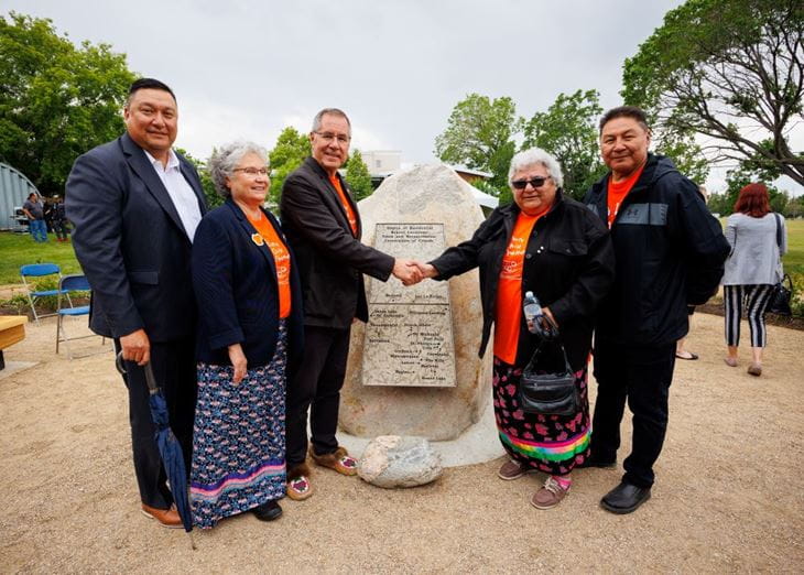 Jeremy Fourhorns, Donna & Russ Mirasty, Chief Daywalker-Pelletier & Chief Starr on June 21, 2022.