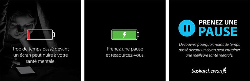 Une pile vide rouge, une pile remplie vert et une symbole de pause bleue