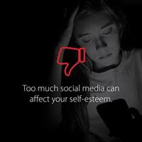 Red thumbs down symbol. Too much social media can affect your self-esteem.