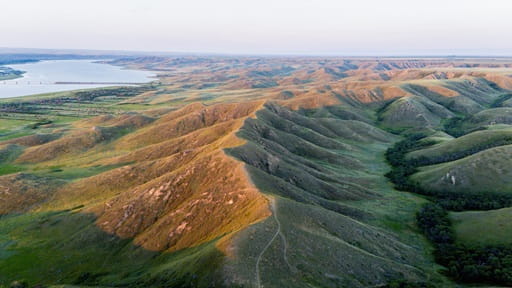 A trail at Saskatchewan Landing Provincial Park at sunset.