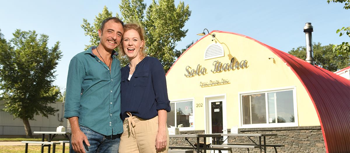 Couple outside business