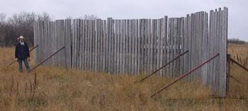 Fence with three sections permanently hinged together